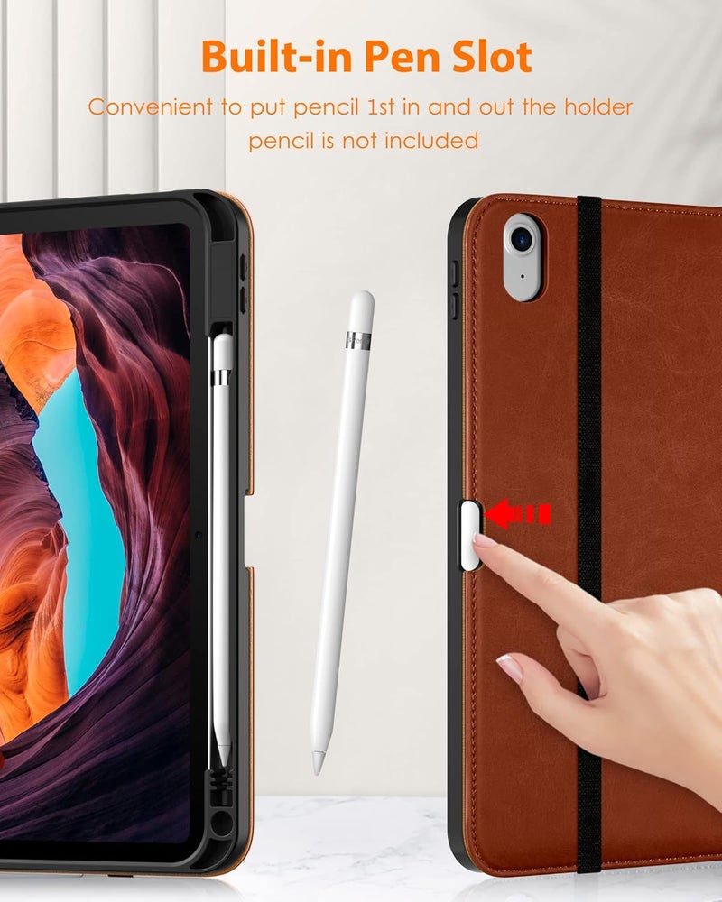 DTTO for iPad (A16) 11th Generation Case 11 Inch 2025, iPad 10th Generation Case 10.9 Inch 2022, Premium Leather Business Folio Stand Cover with Pencil Holder - Auto Wake/Sleep, Brown - Image 4